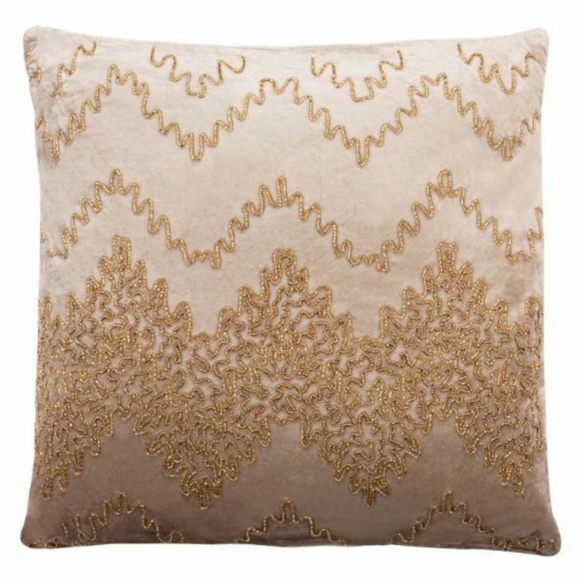 Safavieh Throw Pillow Beaded Gold Sparkle Velvet Golden Beige 18” Square NWT - Picture 11 of 12